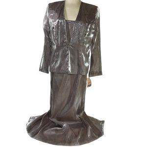 Vintage Formal Dress & Jacket RM Richards Karen Kwong Silver Pewter Bronze Sheen